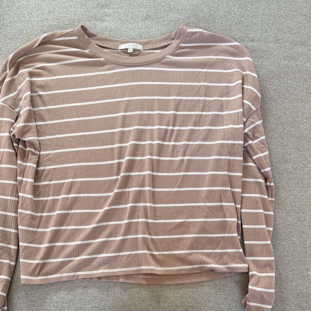Z Supply Brown and White Striped Long Sleeve Top